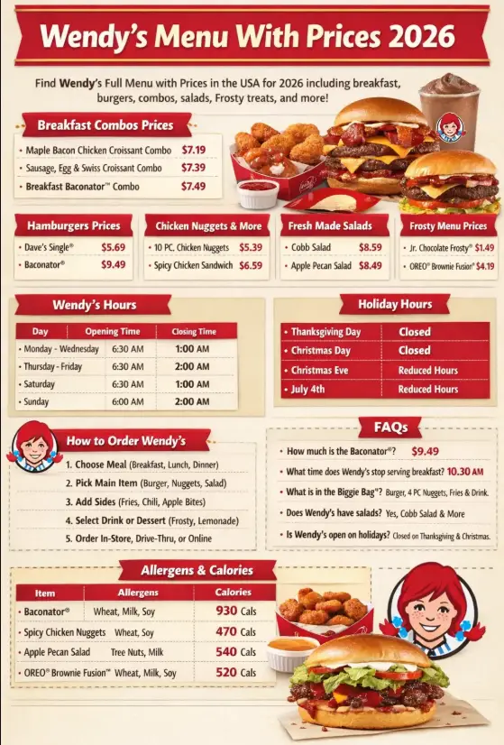 wendys menu usa