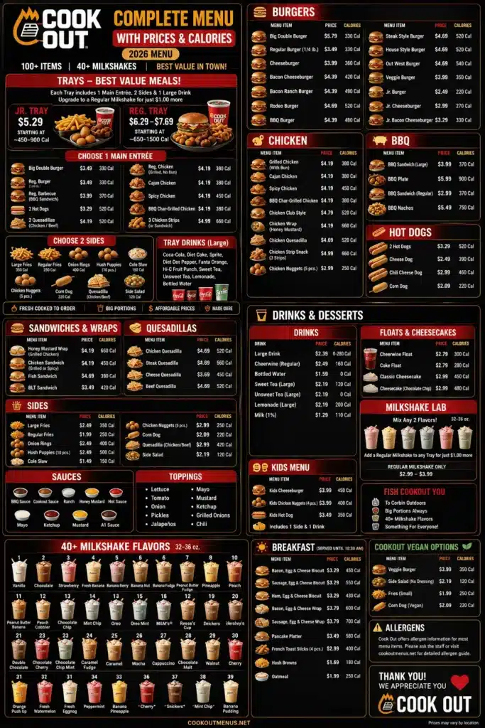Cook Out Tallahassee Menu