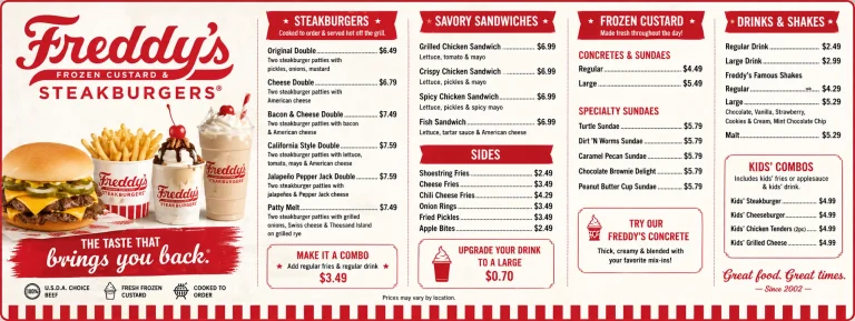 Freddy's Frozen Custard & Steakburgers Menu