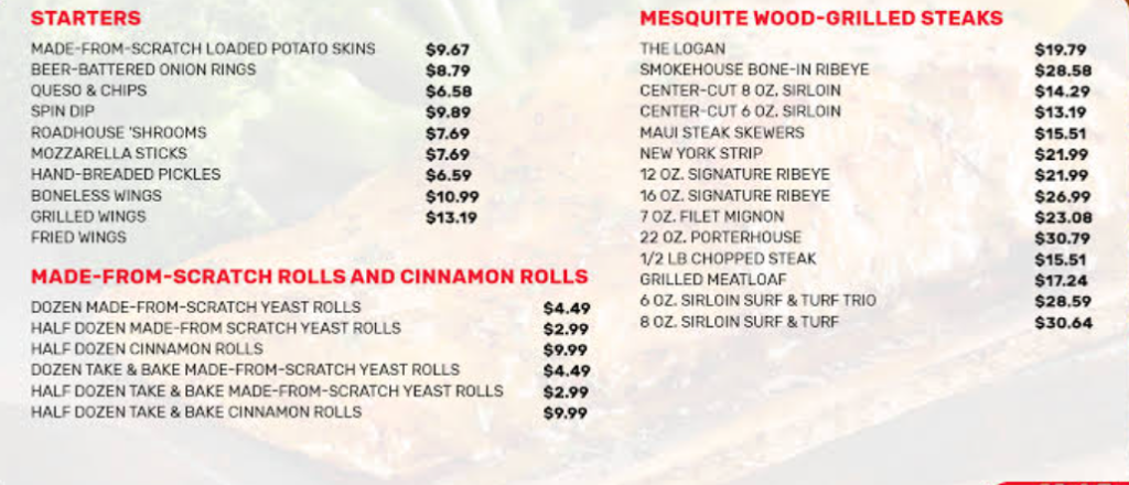 logans roadhouse menu