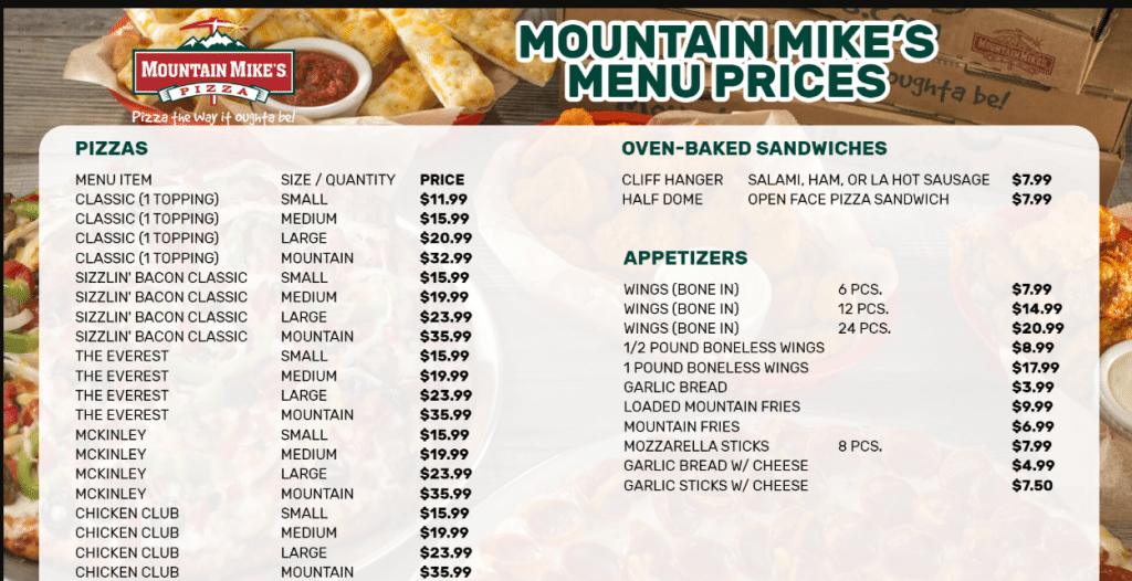 Mountain Mike's Pizza Menu