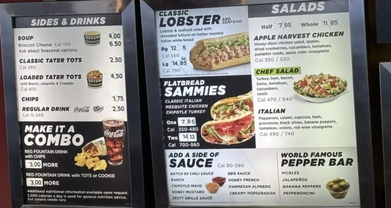 Quiznos Menu USA