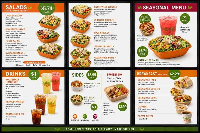 Salad and Go Menu USA