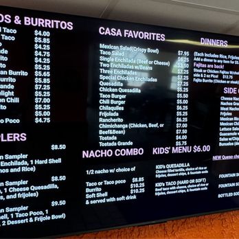 Taco Casa Menu
