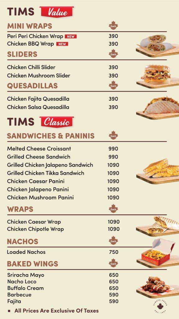 Tim Hortons Menu