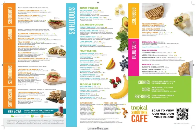 Tropical Smoothie cafe menu
