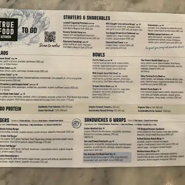True Food Kitchen Menu USA