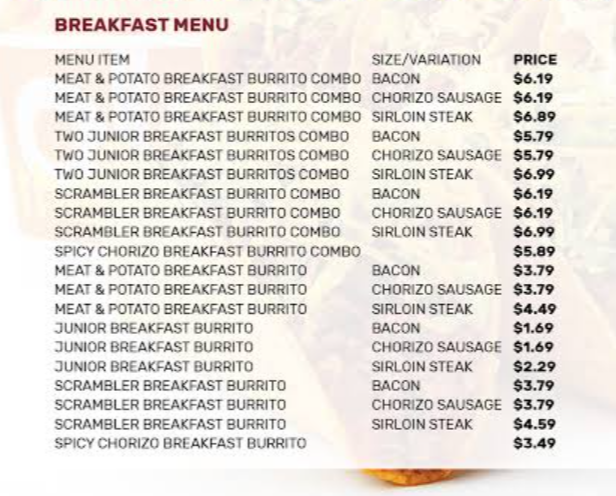 taco johns menu
